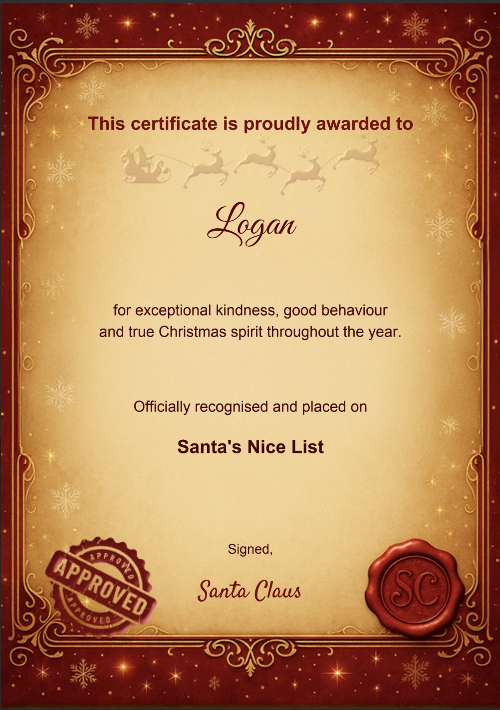 Nice List Certificate Preview